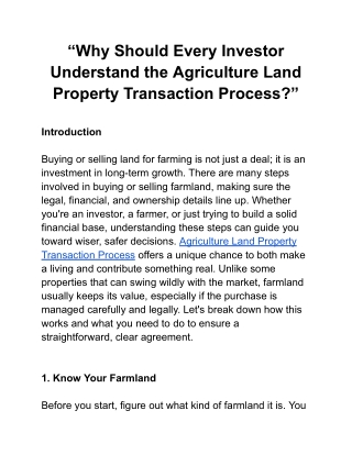 “Why Should Every Investor Understand the Agriculture Land Property Transaction Process_”