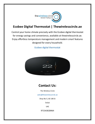 Ecobee Digital Thermostat | Thewirelesscircle.ae