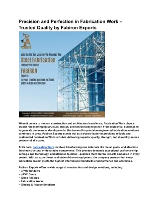 High-Quality Fabrication Work for Modern Construction Projects – Fabiron Exports