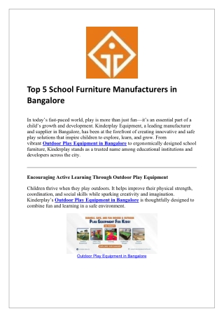 Top 5 School Furniture Manufacturers in Bangalore