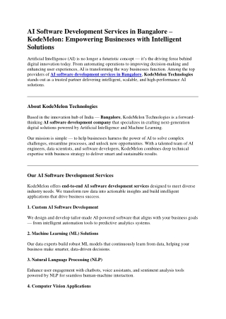 AI Software Development Services in Bangalore pdf