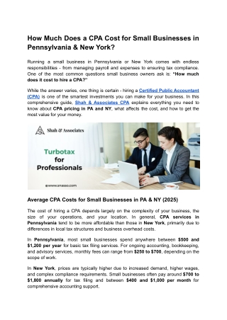 How Much Does a CPA Cost for Small Businesses in Pennsylvania & New York