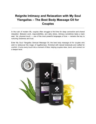 Reignite Intimacy and Relaxation with My Soul Ylangaliss – The Best Body Massage Oil for Couples