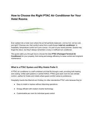 How to Choose the Right PTAC Air Conditioner for Your Hotel Rooms