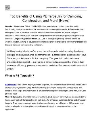 Qingdao Agrishade Highlights PE Tarpaulin Versatility Across Industries