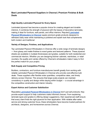 Best Laminated Plywood Suppliers in Chennai _ Premium Finishes & Bulk Deals