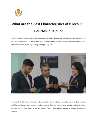 What are the Best Characteristics of BTech CSE Courses in Jaipur?
