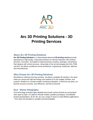 Arc 3D Printing Solutions - 3D Printing Services in Dubai