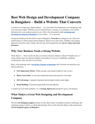 Best Web Design and Development Company in Bangalore – Build a Website That Converts