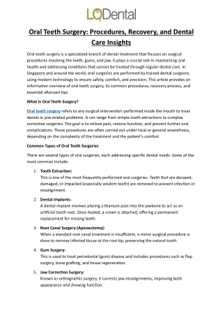 Oral Teeth Surgery: Procedures, Recovery, and Dental Care Insights