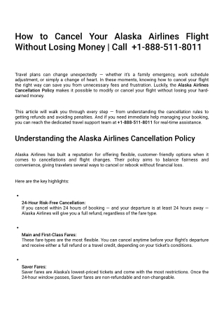 How to Cancel Your Alaska Airlines Flight Without Losing Money  Call   1-888-511-8011