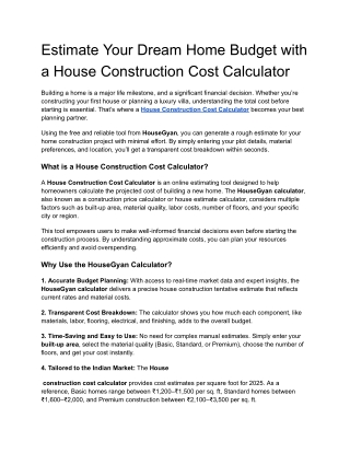 Estimate Your Dream Home Budget with  a House Construction Cost Calculator