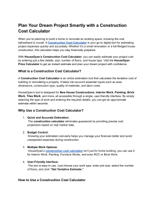 Plan Your Dream Project Smartly with a Construction Cost Calculator