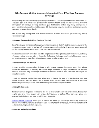 Why Personal Medical Insurance Is Important Even If You Have Company Coverage