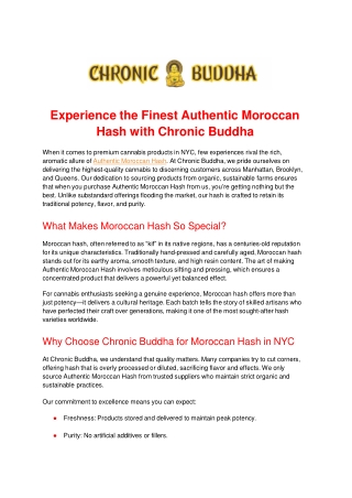 Experience the Finest Authentic Moroccan Hash with Chronic Buddha