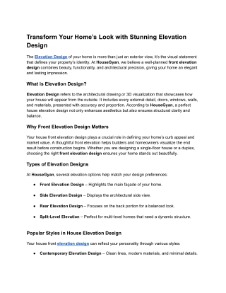 Transform Your Home’s Look with Stunning Elevation Design