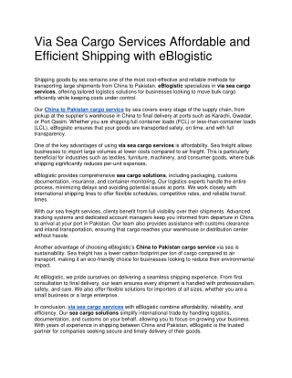 Via Sea Cargo Services Affordable and Efficient Shipping with eBlogistic