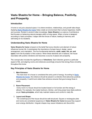Vastu Shastra for Home – Bringing Balance, Positivity, and Prosperity