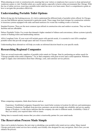 How to Schedule Your Portable Toilet Rental Service in Chicago Online Quickly