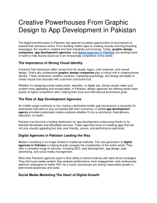 Creative Powerhouses From Graphic Design to App Development in Pakistan