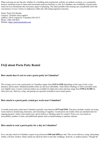 How Leasing a Porta Potty Can Streamline Your Next Task Near Columbus.