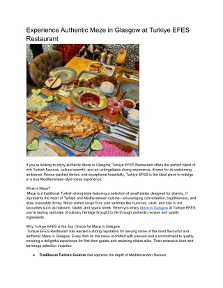 Discover the Finest Meze in Glasgow at Turkiye EFES Restaurant
