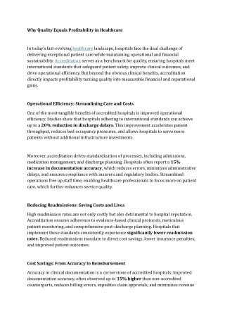 Why Quality Equals Profitability in Healthcare