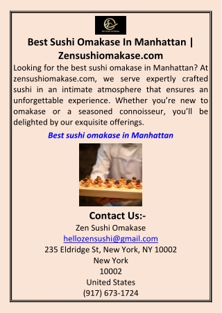 Best Sushi Omakase In Manhattan Zensushiomakase.com