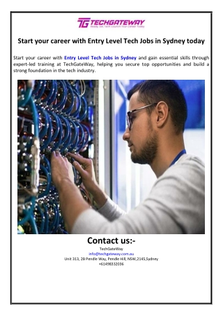 Start your career with Entry Level Tech Jobs in Sydney today