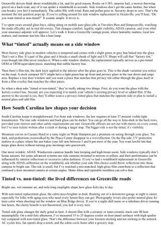 Side Window Replacement Greenville: Tinted vs. Non-Tinted Glass