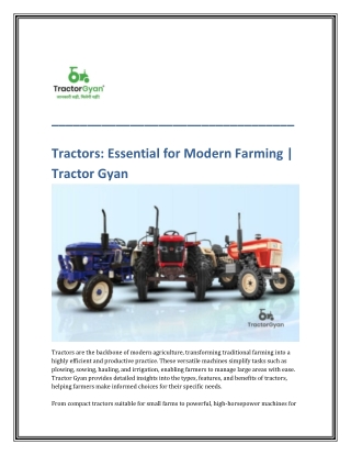 Tractors Essential for Modern Farming Tractor Gyan