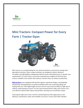 Mini Tractors Compact Power for Every Farm Tractor Gyan