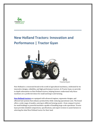 New Holland Tractors Innovation and Performance Tractor Gyan