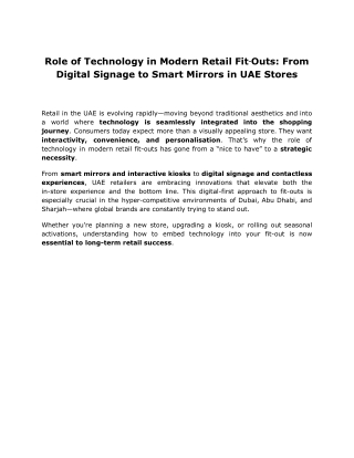 Role of Technology in Modern Retail Fit‑Outs From Digital Signage to Smart Mirrors in UAE Stores