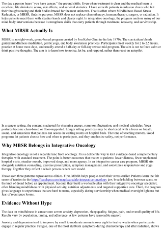 Mindfulness-Based Stress Reduction (MBSR) in Cancer Care