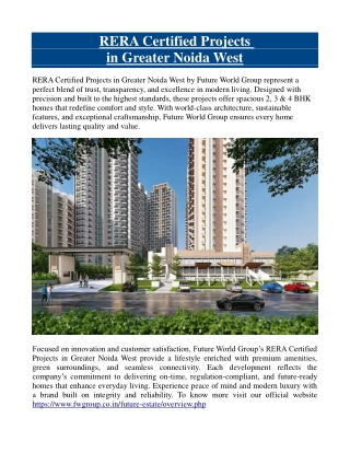RERA Certified Projects in Greater Noida West