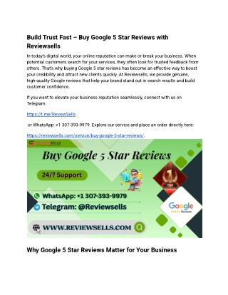 Build Trust Fast – Buy Google 5 Star Reviews with Reviewsells