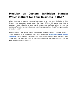 Modular vs Custom Exhibition Stands Which is Right for Your Business in UAE