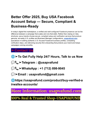 Better Offer 2025, Buy USA Facebook Account Setup — Secure, Compliant & Business-Ready