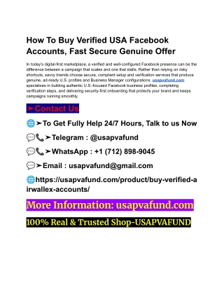 How To Buy Verified USA Facebook Accounts, Fast Secure Genuine Offer