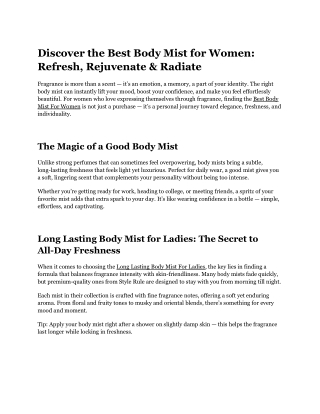 Long Lasting Body Mist For Ladies