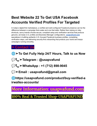 Best Website 22 To Get USA Facebook Accounts Verified Profiles For Targeted