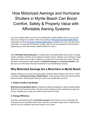 How Motorized Awnings and Hurricane Shutters in Myrtle Beach Can Boost Comfort, Safety & Property Value with Affordable