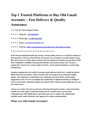 Top 1 Trusted Platforms to Buy Old Gmail Accounts – Fast Delivery & Quality Assurance