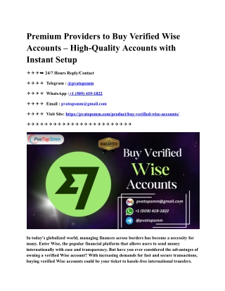 Premium Providers to Buy Verified Wise Accounts – High-Quality Accounts with Instant Setup