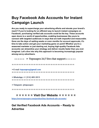 Buy Facebook Ads Accounts for Instant Campaign Launch