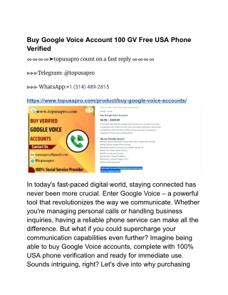 Buy Google Voice Account 100 GV Free USA Phone Verified