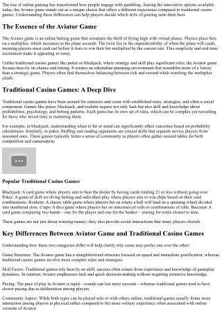 Aviator Game vs. Traditional Casino Games: What You Need to Know