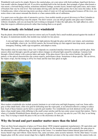 Windshield Replacement Near Columbia: Dealing with Rain Sensors and Cameras