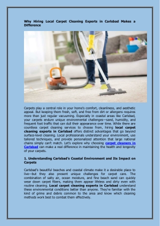 Why Hiring Local Carpet Cleaning Experts in Carlsbad Makes a Difference